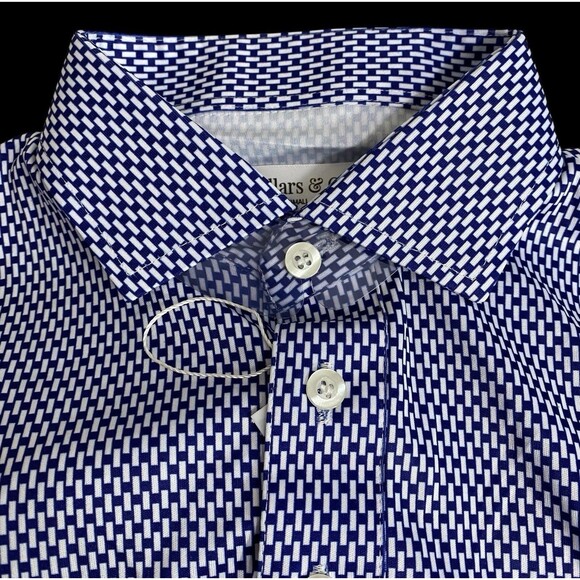 Collars & Co Polo Shirt Mens Small Vantage Blue Dress Collar Preppy Stretch NEW
